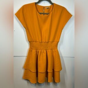 Habitual Mustard Yellow Smocked-Waist Tiered Ruffle Girls Dress Size 12